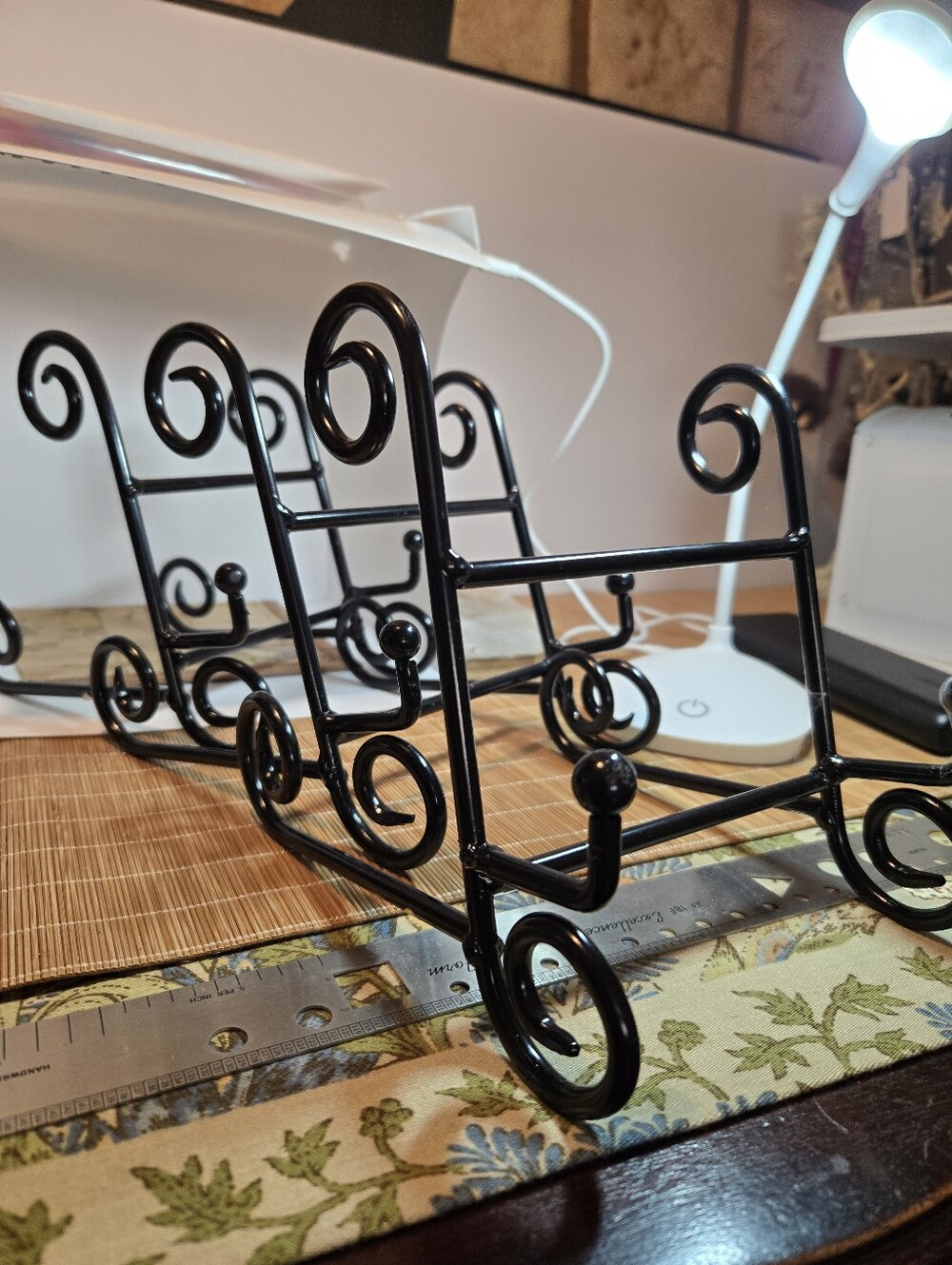 3 Metal Scroll Display Easel Shelf Black New For Glass Art, Plates, Bowls